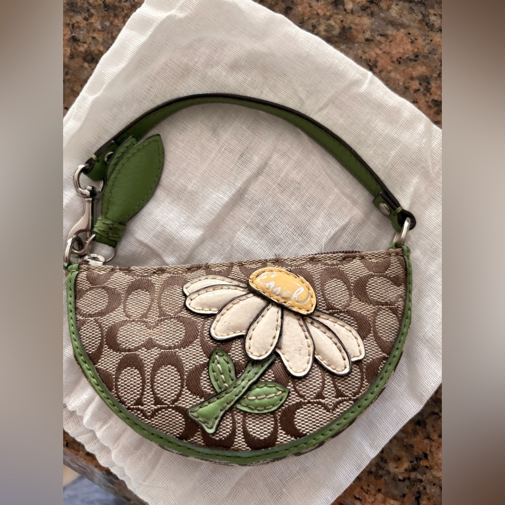 Rare Vintage Coach Monogram Daisy Appliqué Coin Purse/ Key Chain/ Bag Charm